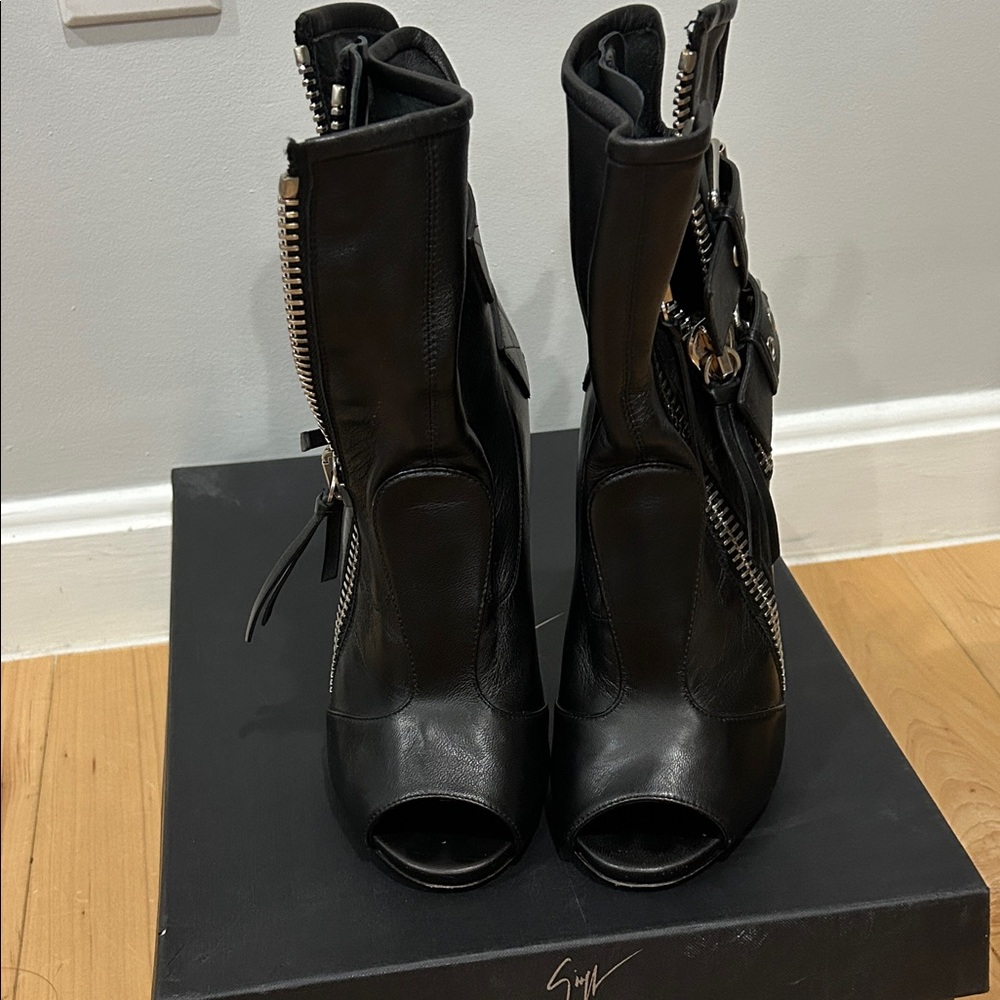 Giuseppe Zanotti Black Peep-Toe Heeled Boots